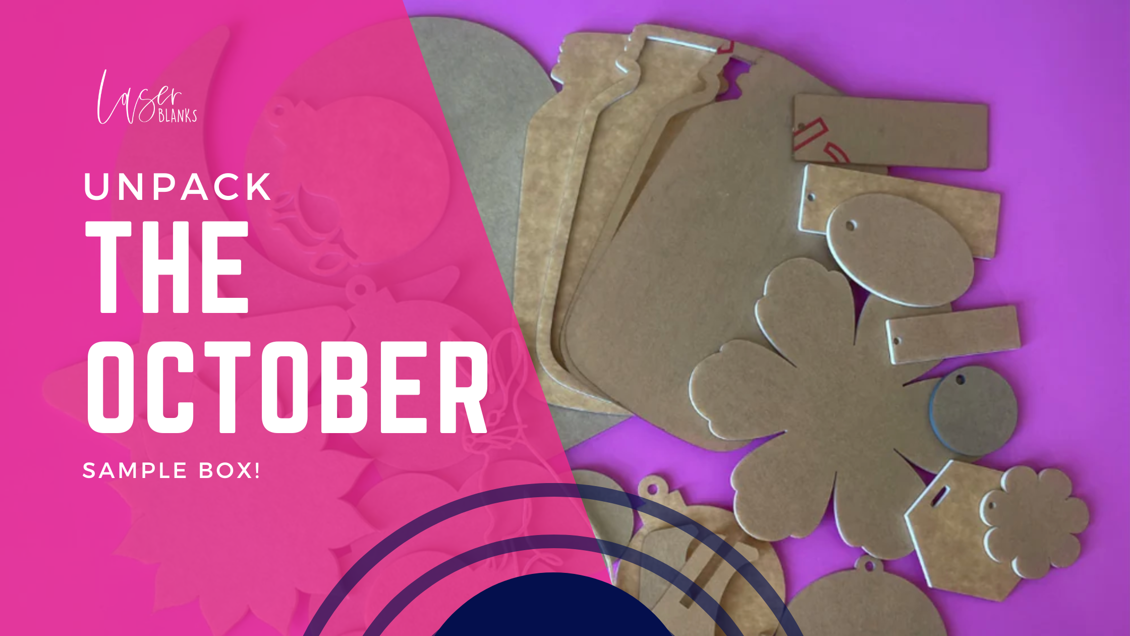 Laser Blanks May October sample box with assorted acrylic craft blanks