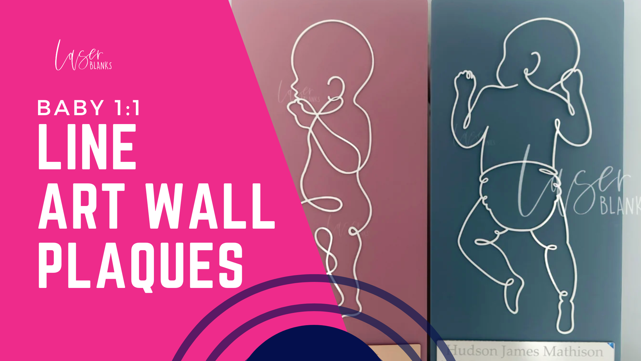 1:1 baby line art wall plaque fully assembled with engraved name and birth details