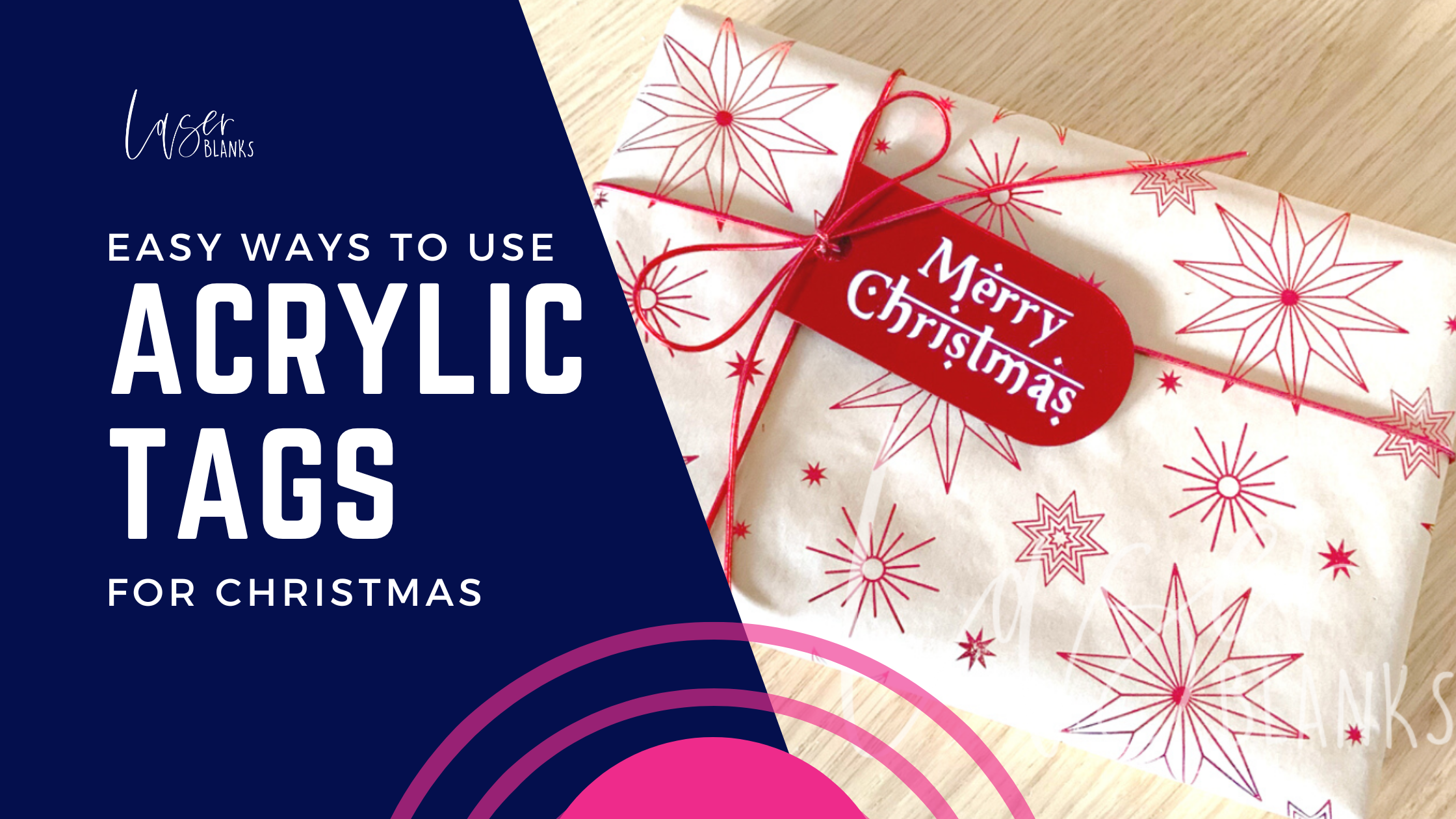 Personalised acrylic Christmas gift tags on wrapped presents