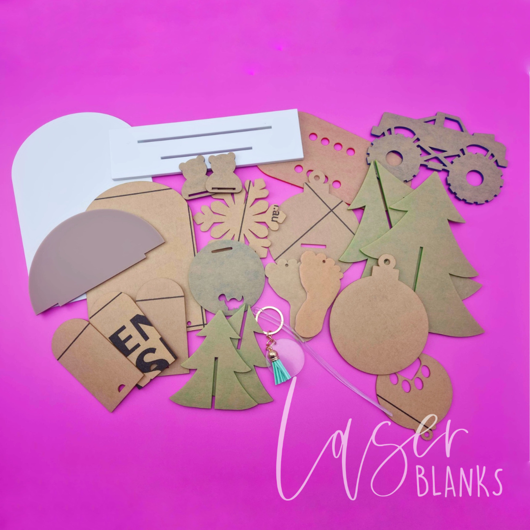 October Laser Blanks sample box with assorted acrylic craft blanks