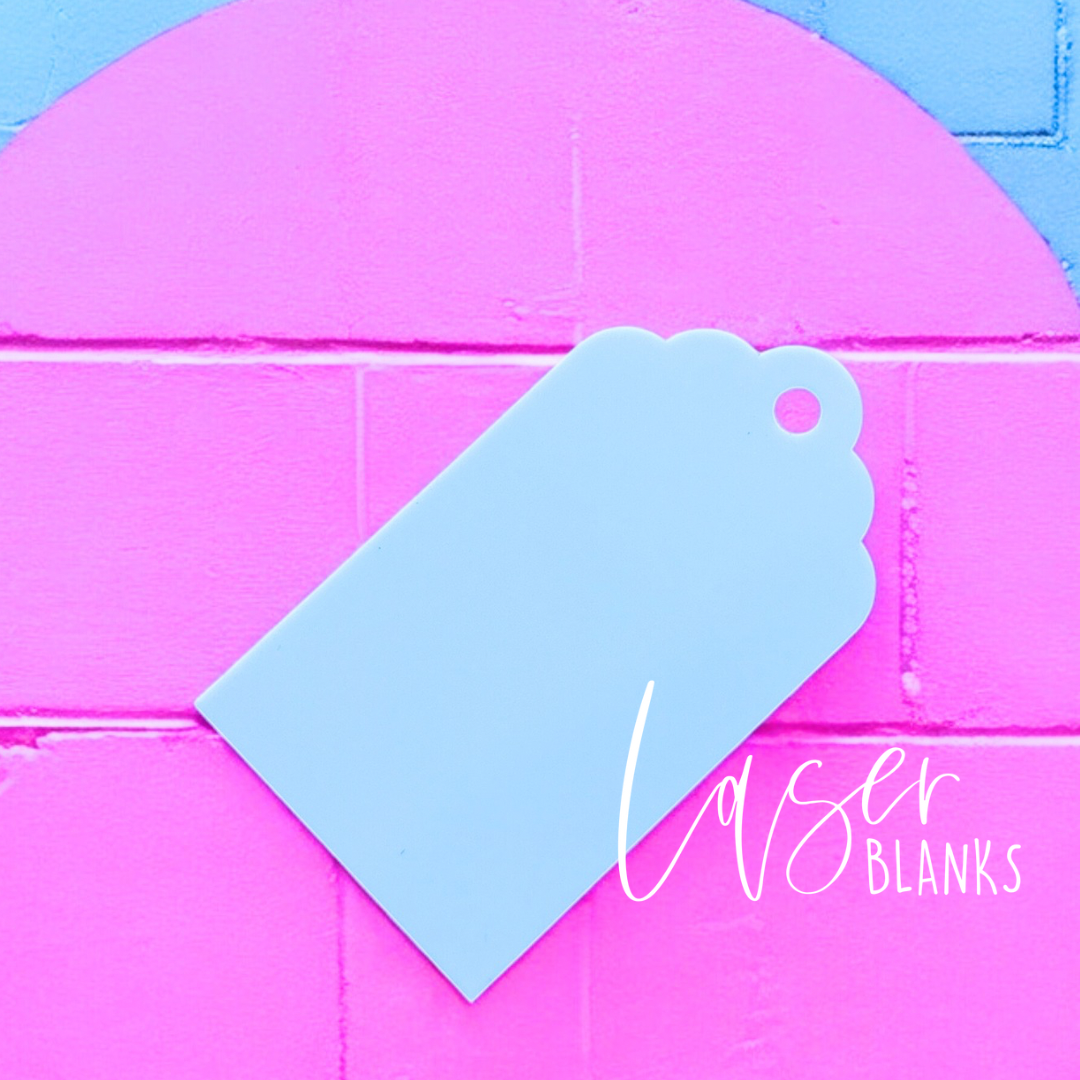 Soft scalloped rectangle acrylic tag – 88mm x 53mm with 5mm hole