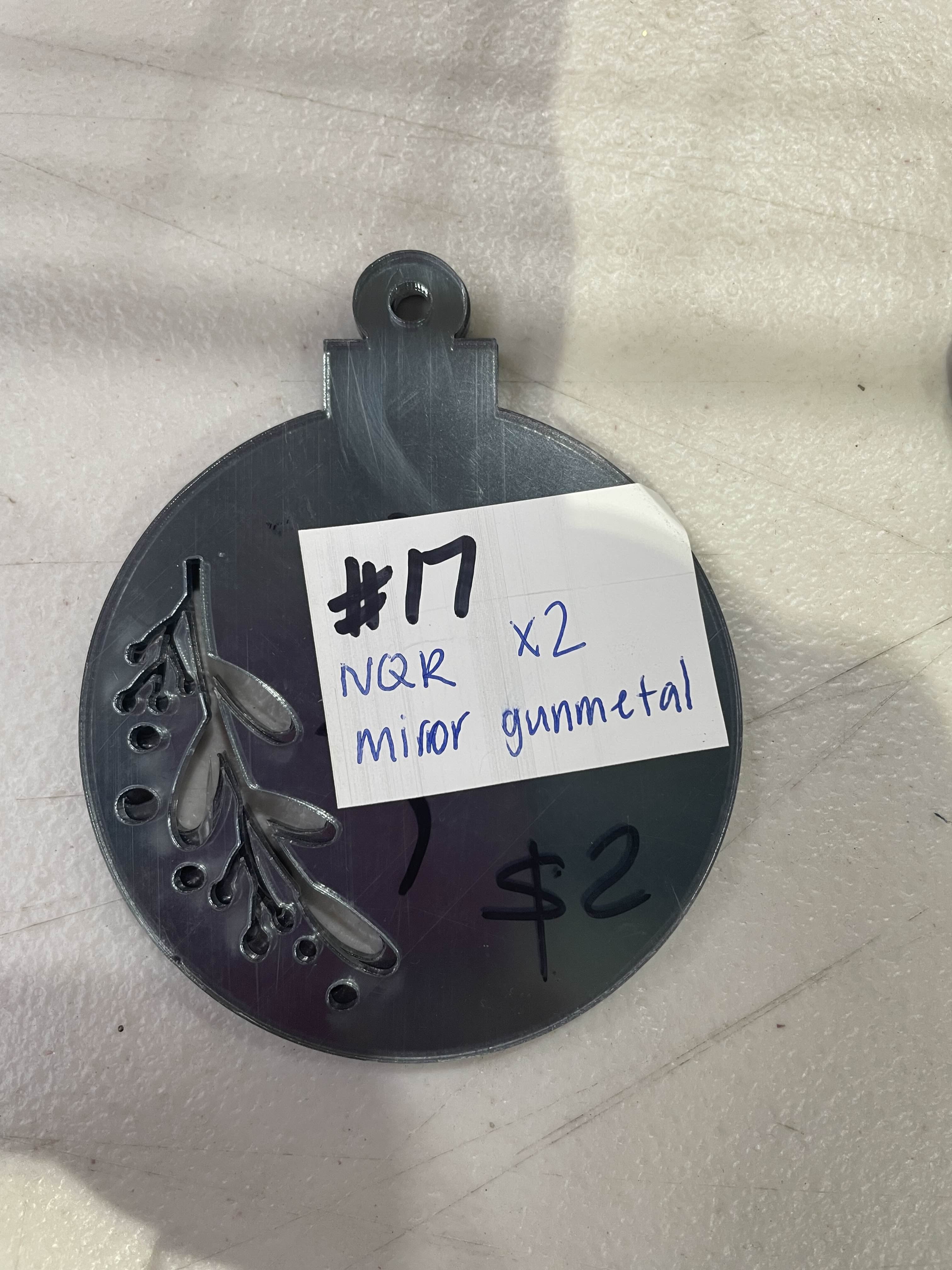 #17 - x2 Mirror Gun Metal Floral Baubles NQR