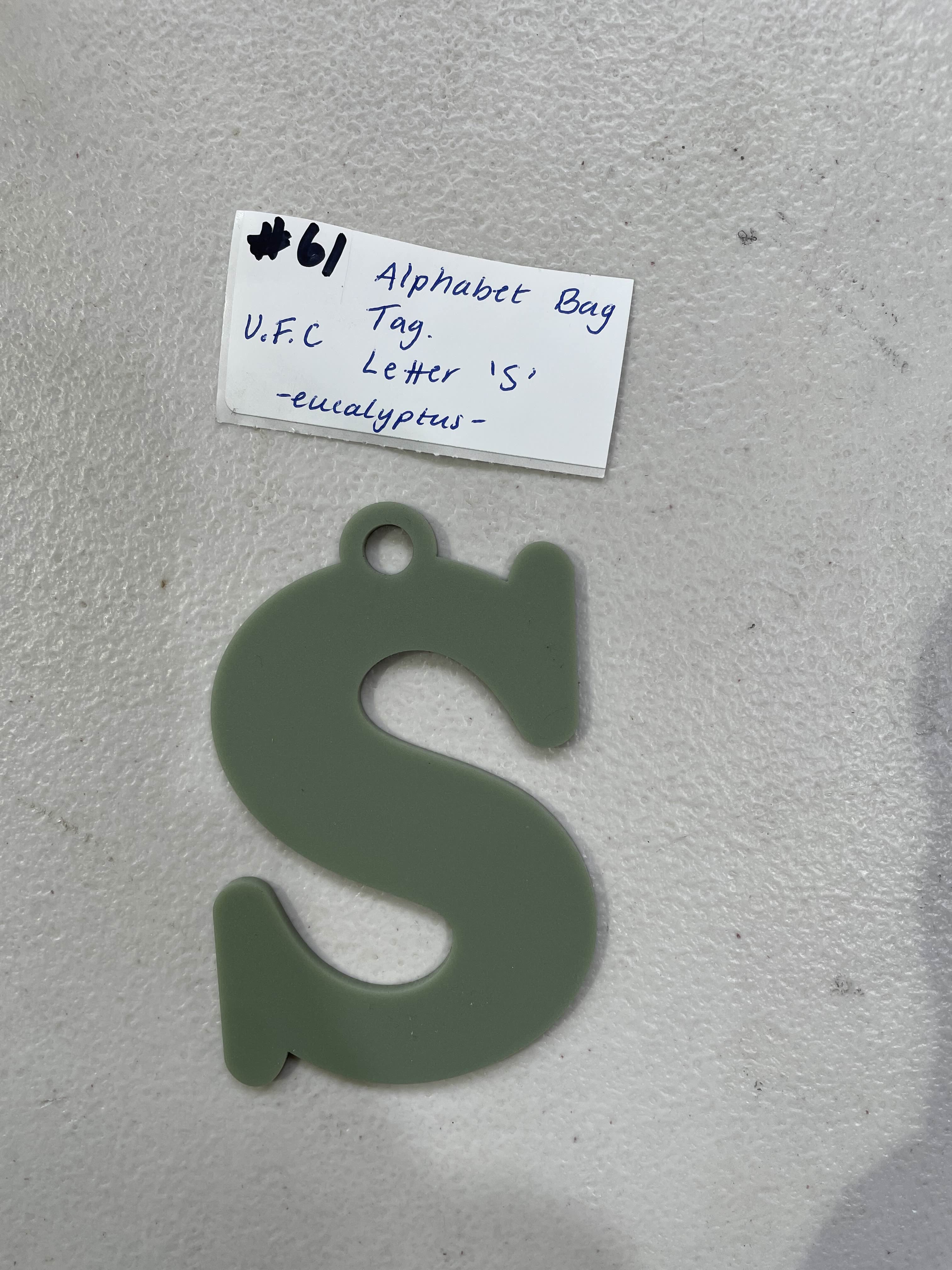 #61 - Alphabet Bag Tag - Letter S - Eucalyptus - Used for Content