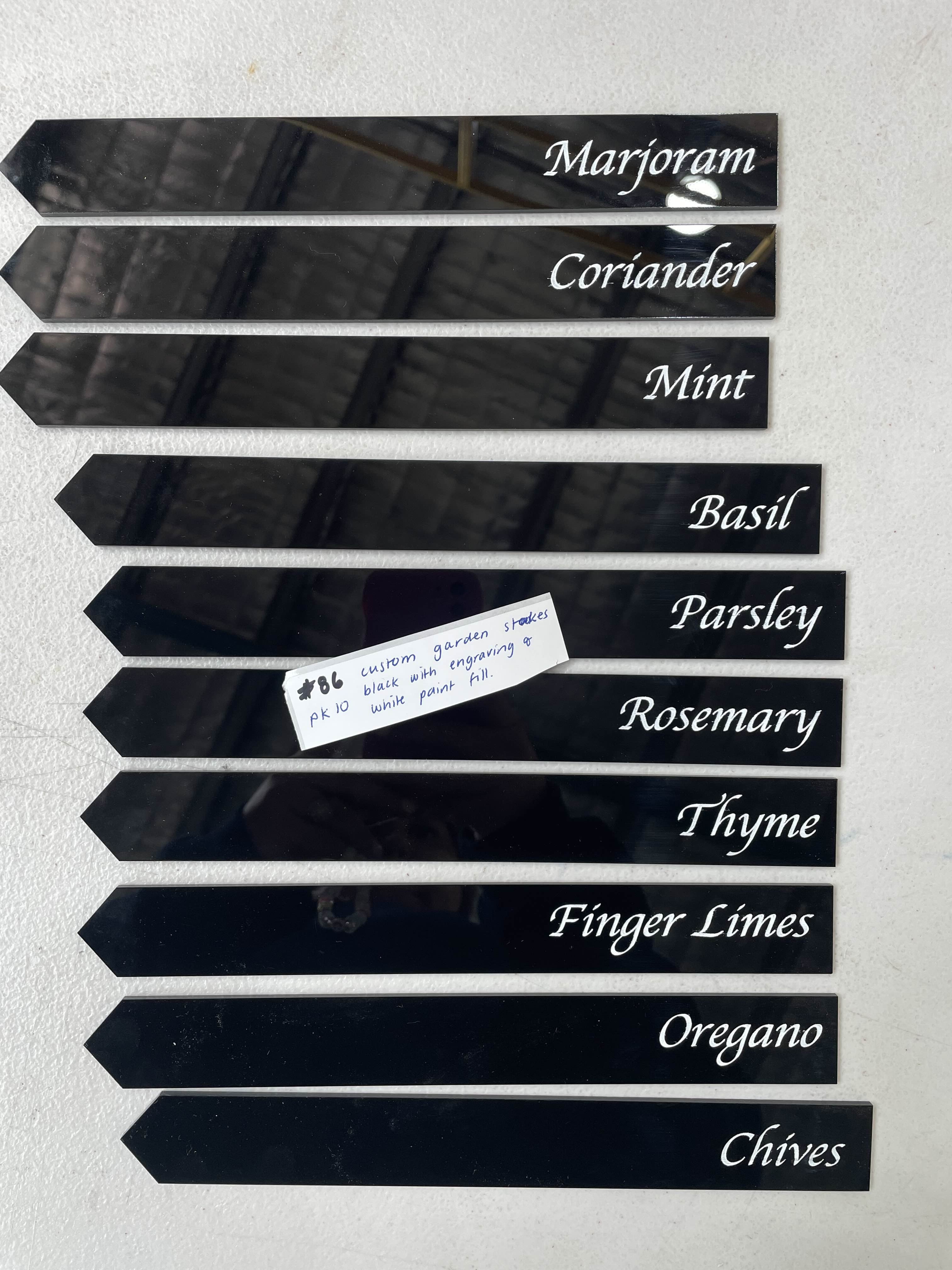 #86 - Custom Garden Spikes - Black with White Engraved Writing | Pack of 10