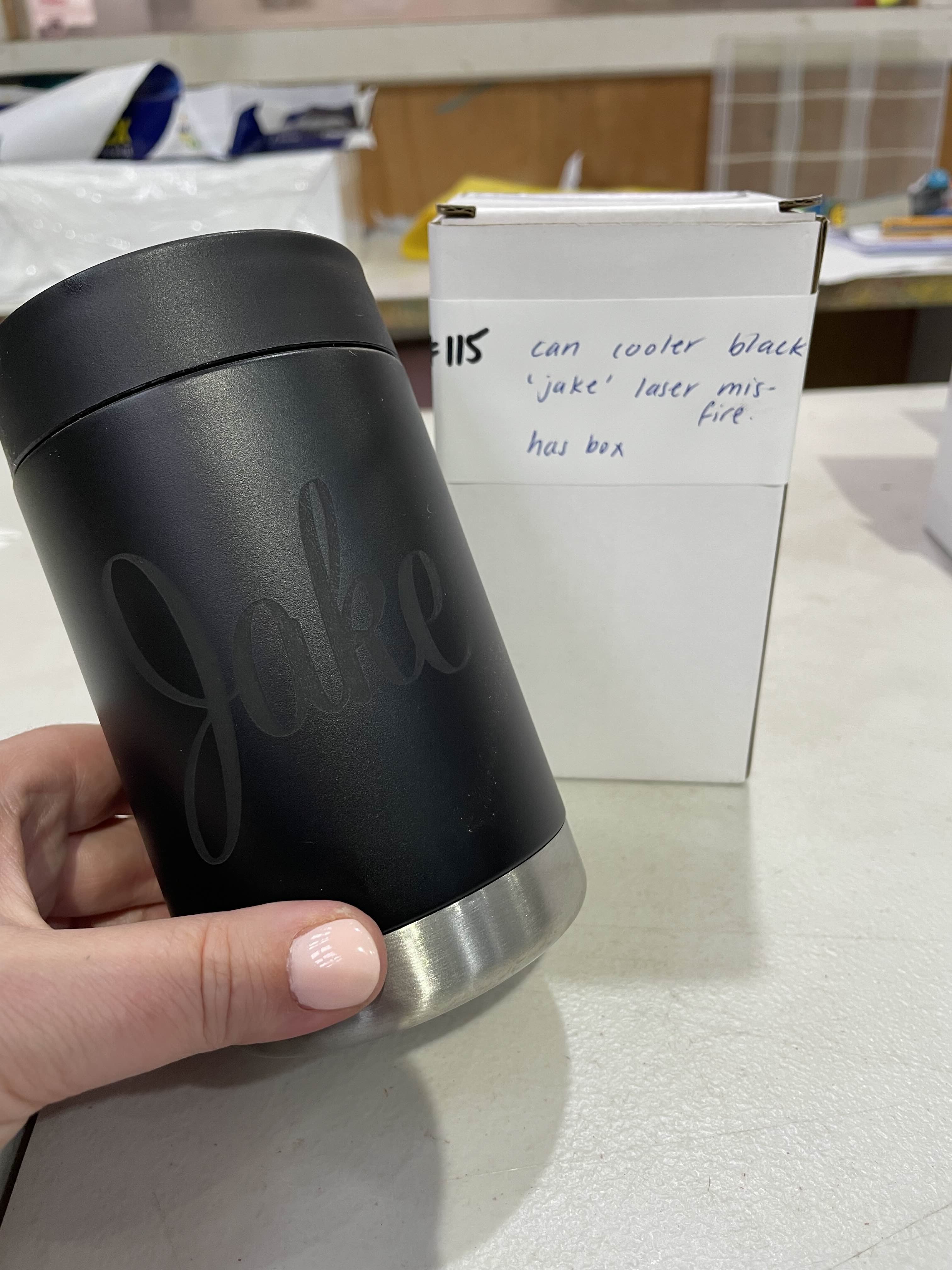 #115 - Can Cooler - Black - Jake - Misfire of Laser Caused a light engrave