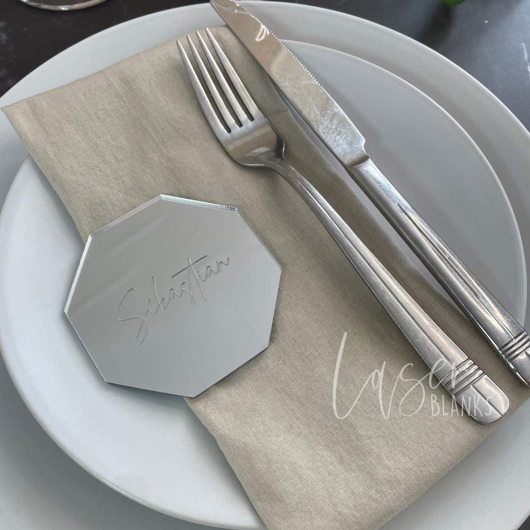 Geometric Octagon Acrylic Place Card – Mirror Silver