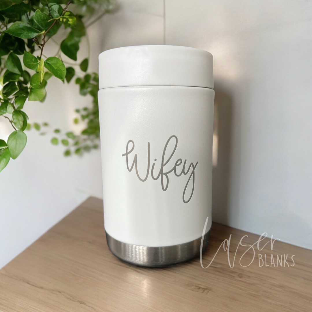 white wedding can cooler with 'wifey' engraved