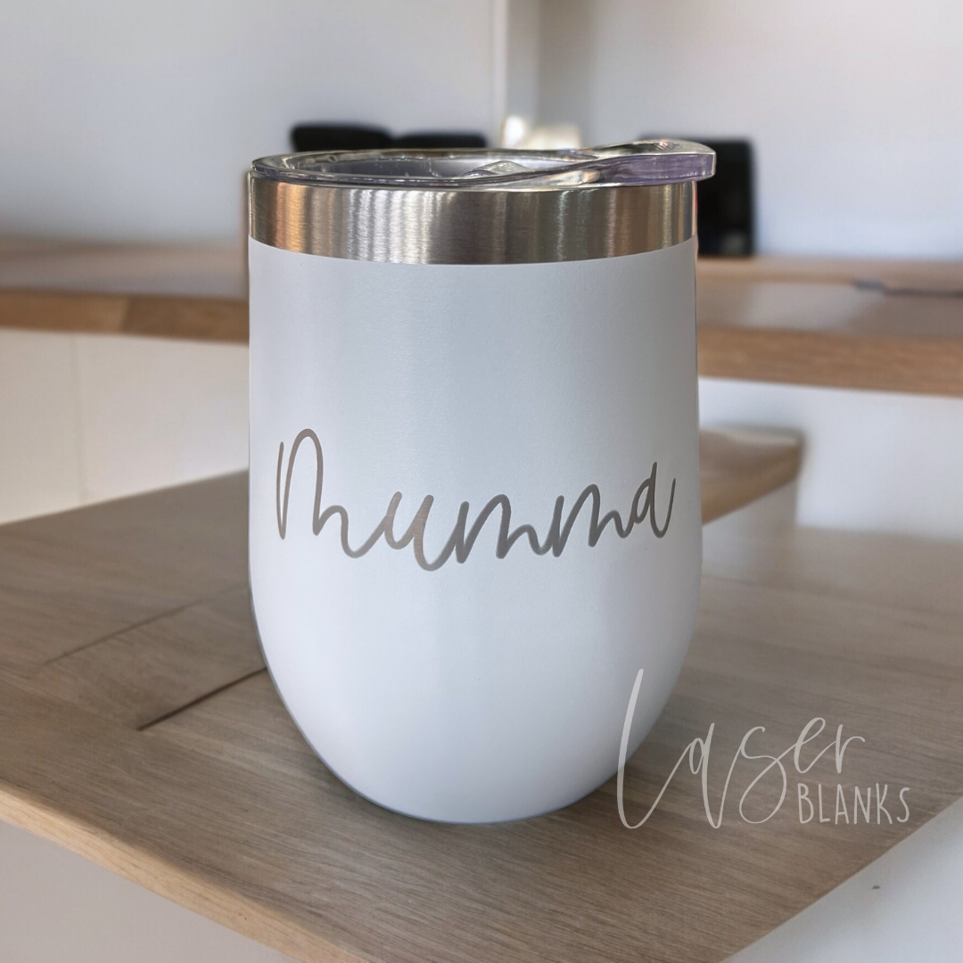 Laser engraved insulated wine tumbler with personalised name
