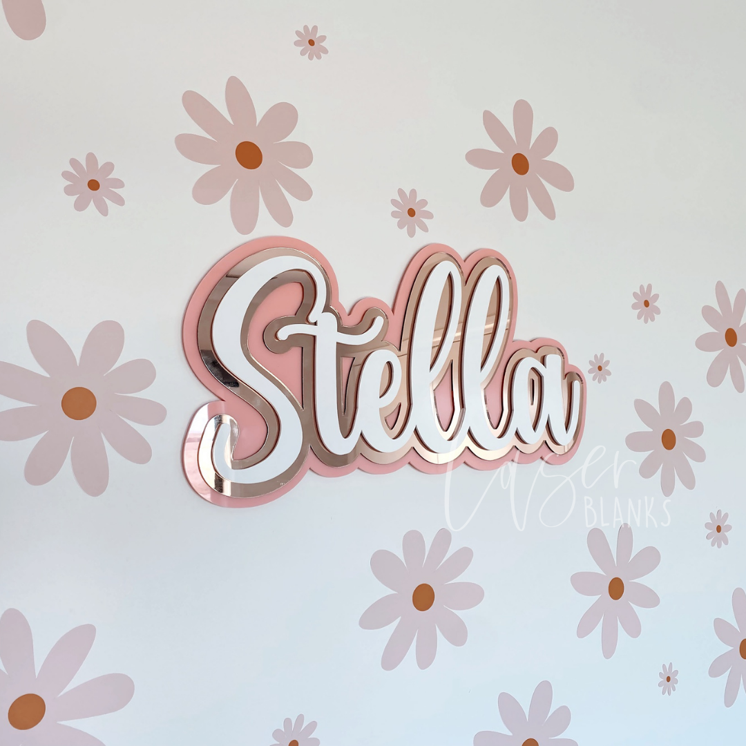 triple layer acrylic name plaque with raised 3D effect for wall display