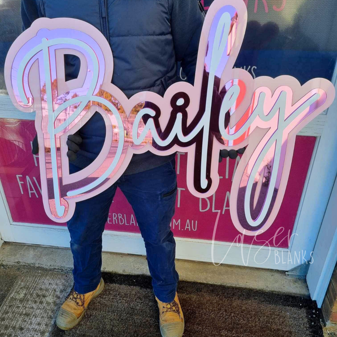 personalised laser cut name sign with three acrylic layers