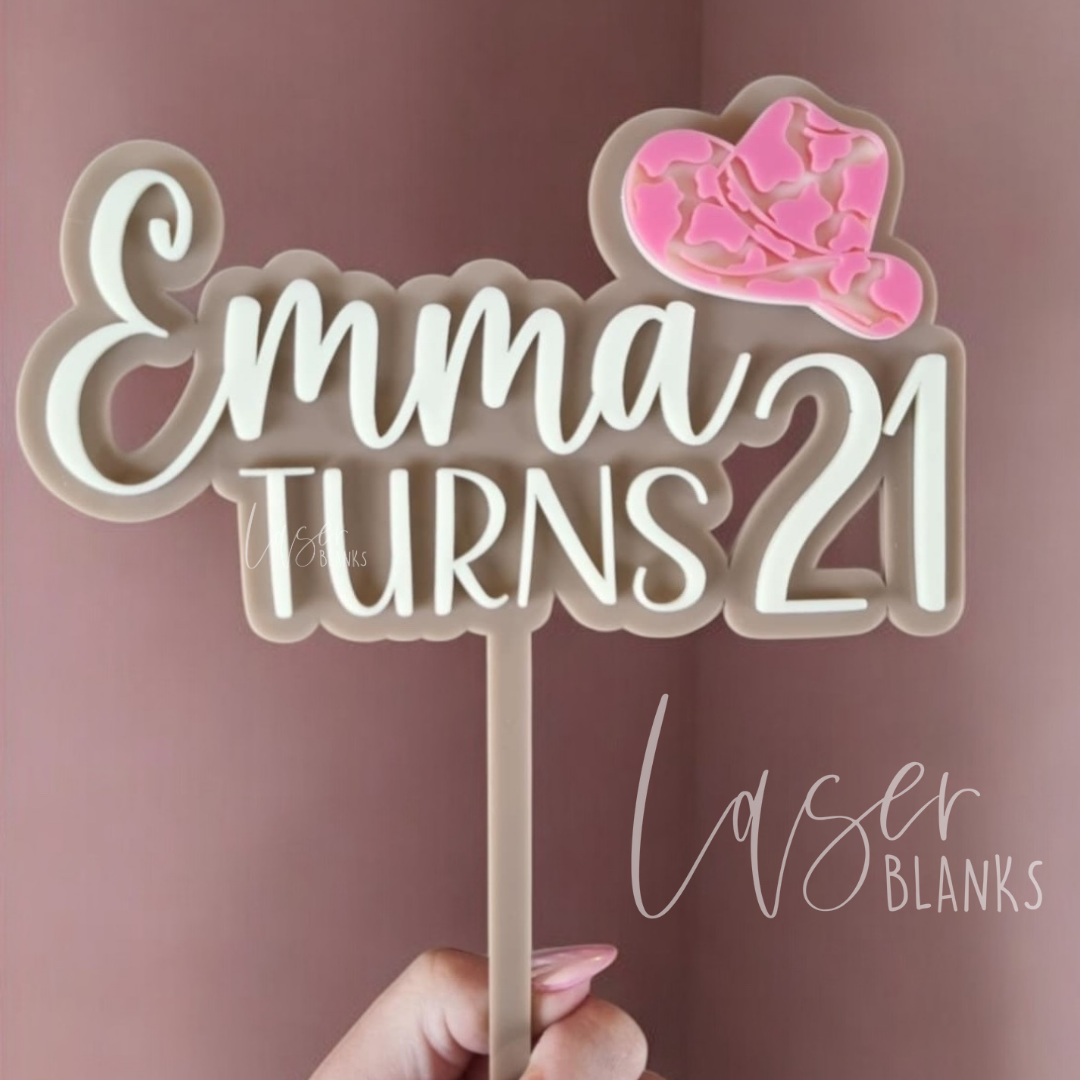 Cowboy hat cake topper with personalised text