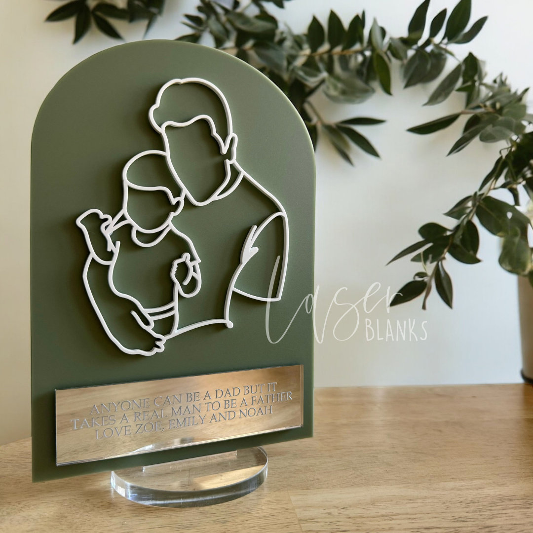 Personalised Gift | Dad + Toddler Line Art Plaque | Ready Made