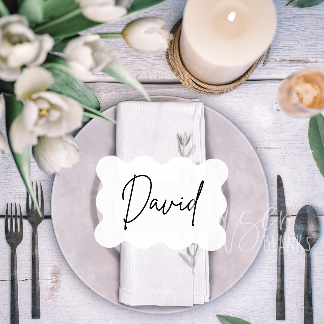 Wavy rectangle acrylic placecard – retro style name card for weddings, parties, and events (100mm x 70mm)