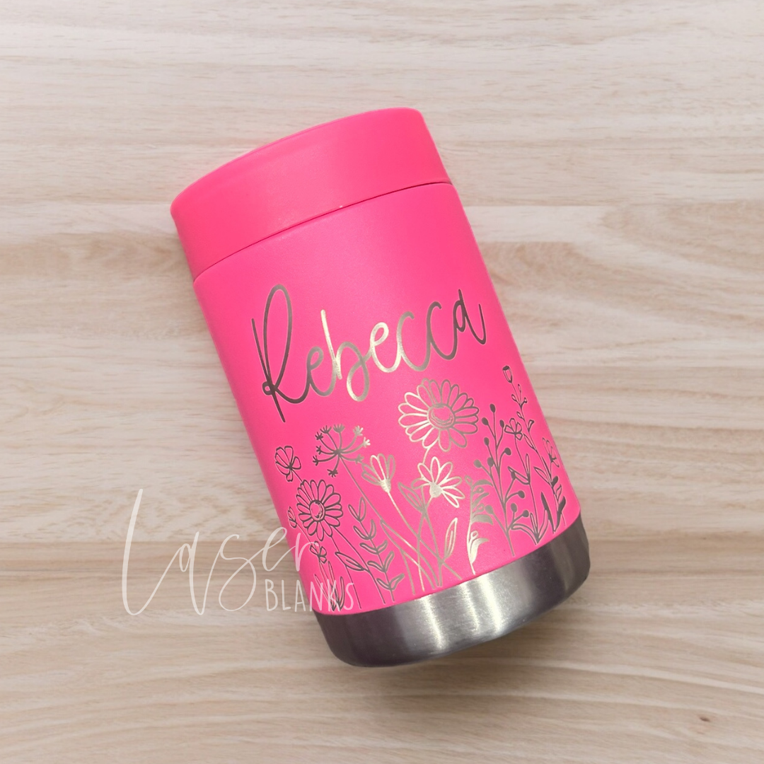 Personalised floral drink cooler with laser engraved wildflowers