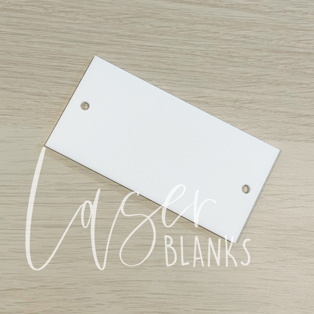 Traditional 100mm x 50mm rectangle acrylic tag with dual holes – ready for customisation