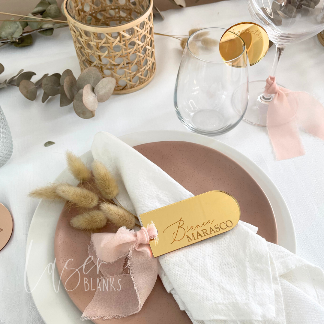 Modern Arch Tag Acrylic Place Card – With Ribbon Slot