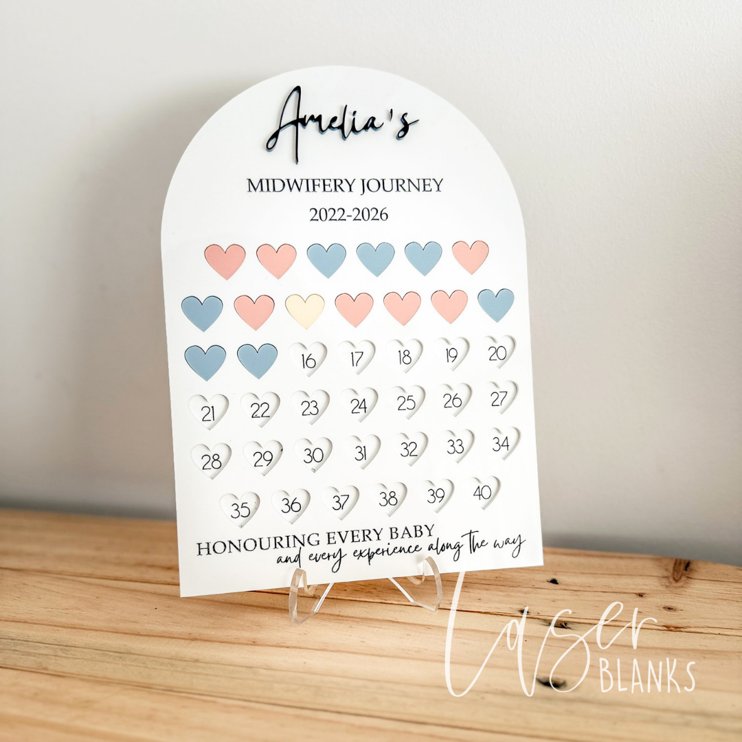 midwife 40 births tracker with hearts