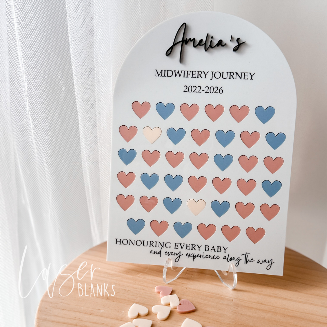 midwifery 40 births tracker with hearts