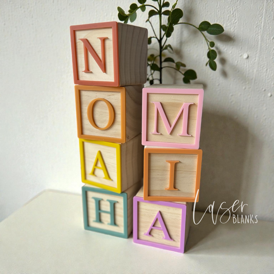 Nursery name decor using personalised alphabet timber blocks