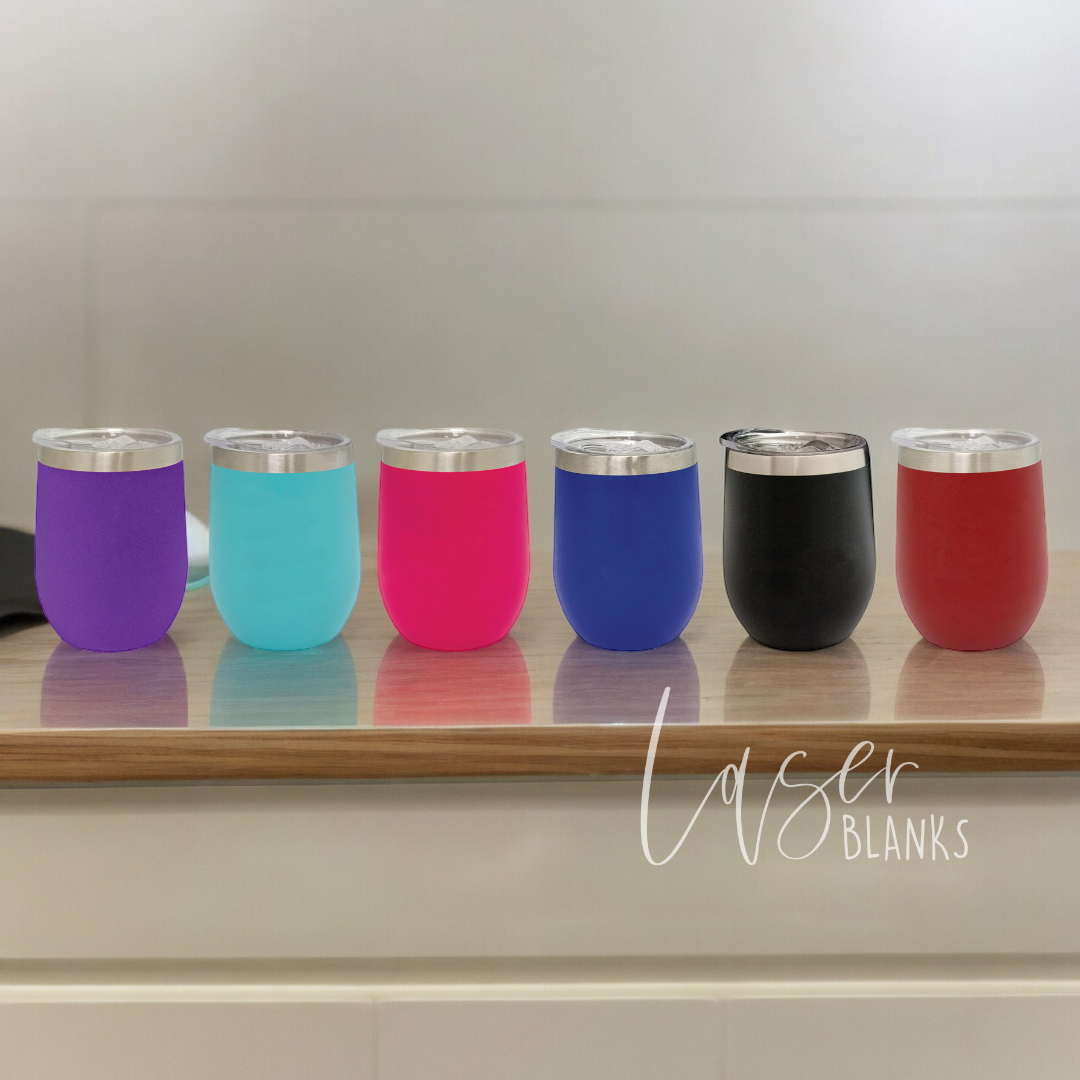 Custom stainless steel wine tumbler in hot pink with engraving

