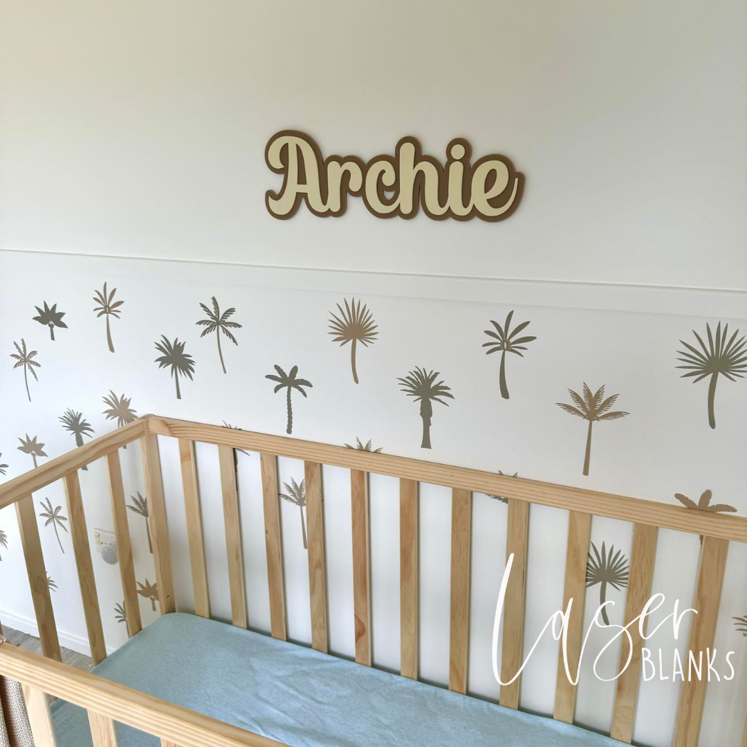 event and nursery wall decor using double layer name plaque

