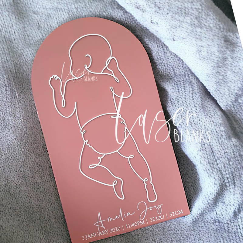 Baby Line Art | On Tummy | Baby Plaque Length 1:1 Blank