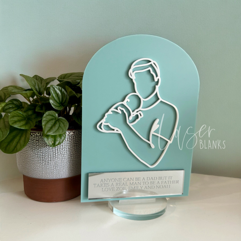 Personalised Gift | Dad + Baby Line Art Plaque | Ready Made