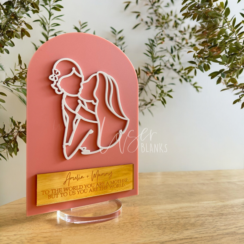 Personalised Mother's Day Gift | Mum + Daughter Line Art Plaque | Ready Made