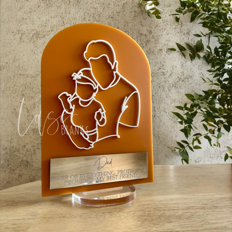 Personalised Gift | Dad + Toddler Girl Line Art Plaque | Ready Made