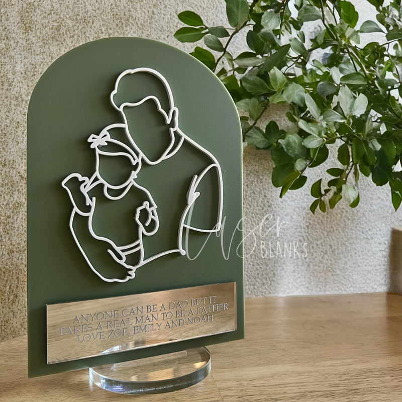 Personalised Gift | Dad + Toddler Girl Line Art Plaque | Ready Made