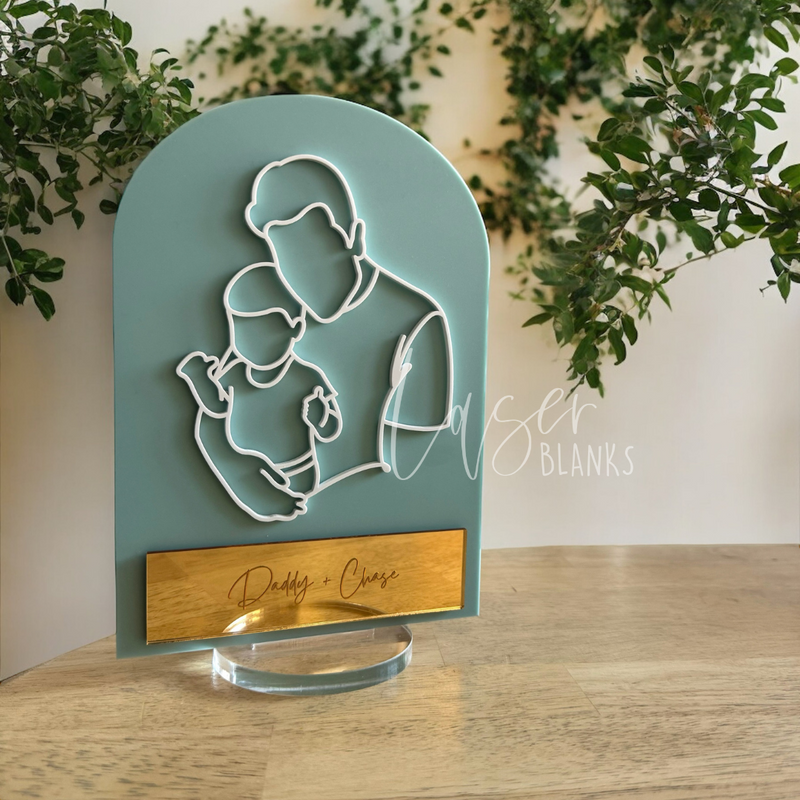 Personalised Gift | Dad + Toddler Line Art Plaque | Ready Made
