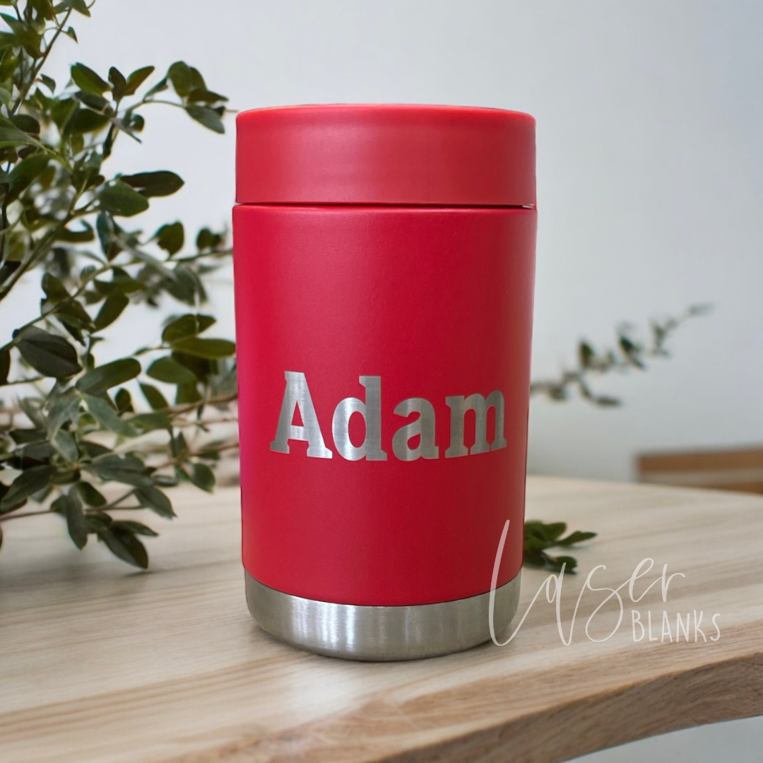 Red custom drink cooler engraved for wedding or event gift

