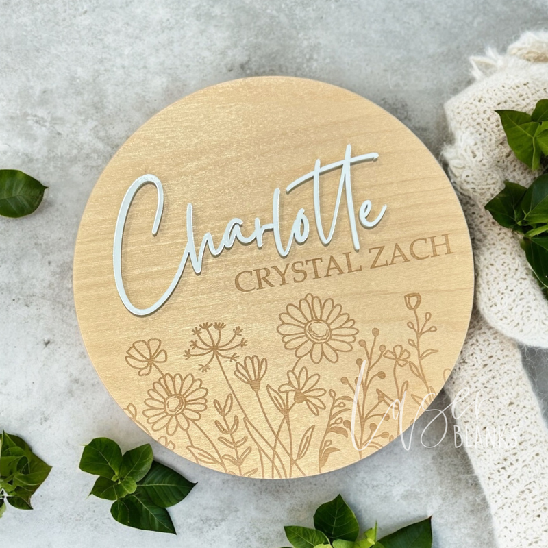 Personalised Wildflower Birth Announcement | Name Announcement Plaque | Ready Made