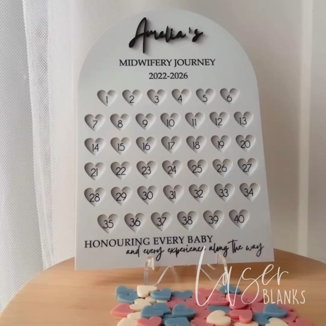 midwifery 40 births tracker with hearts