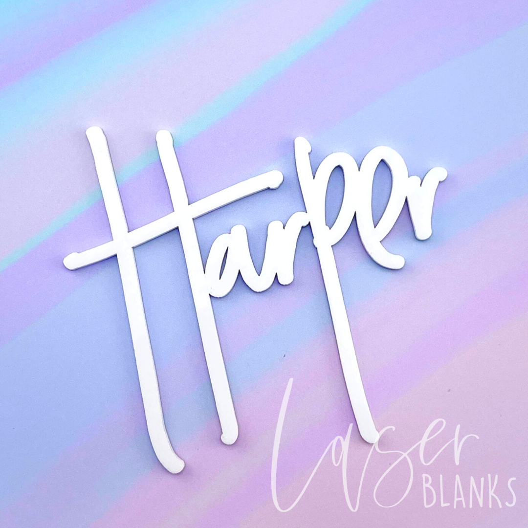 Personalised acrylic wall name sign in modern font, handmade in Australia by Laser Blanks in white