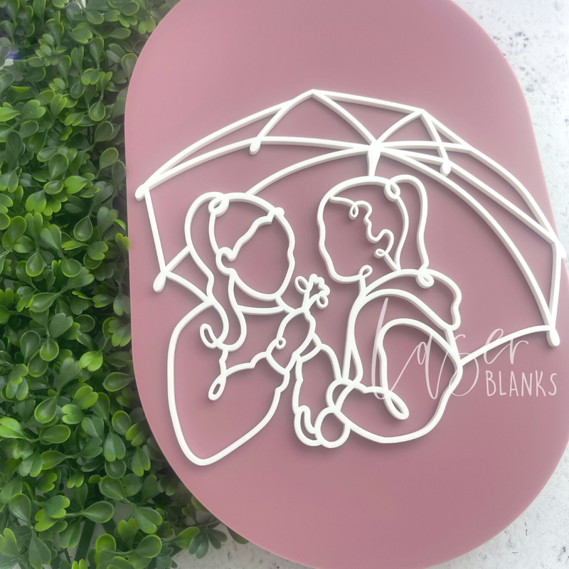 Girls Under Umbrella | Line Art | Acrylic Blank