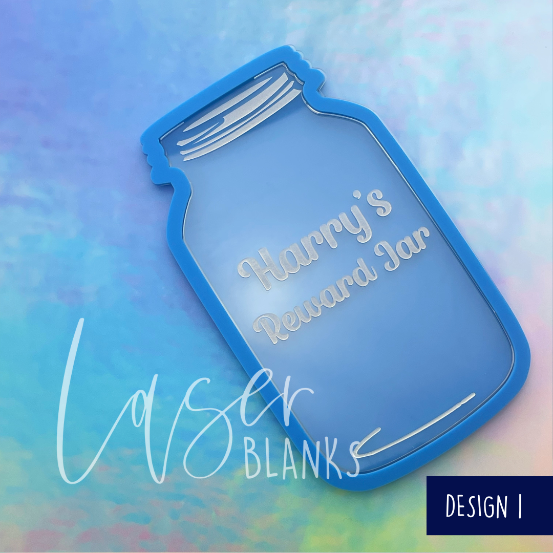 Close-up of engraved top plate on personalised reward jar
