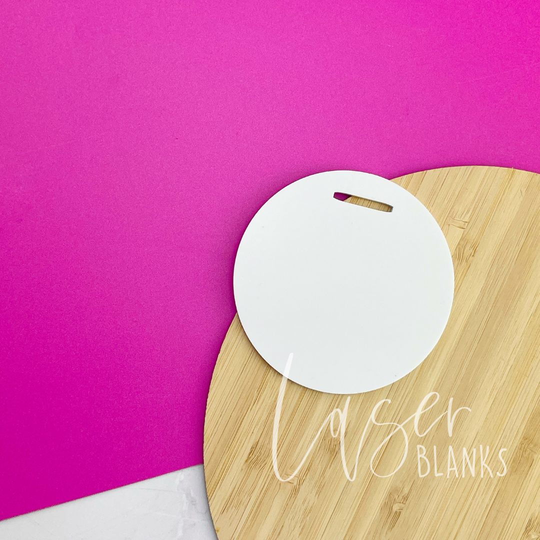 Blank round acrylic tag perfect for name labels and home organisation