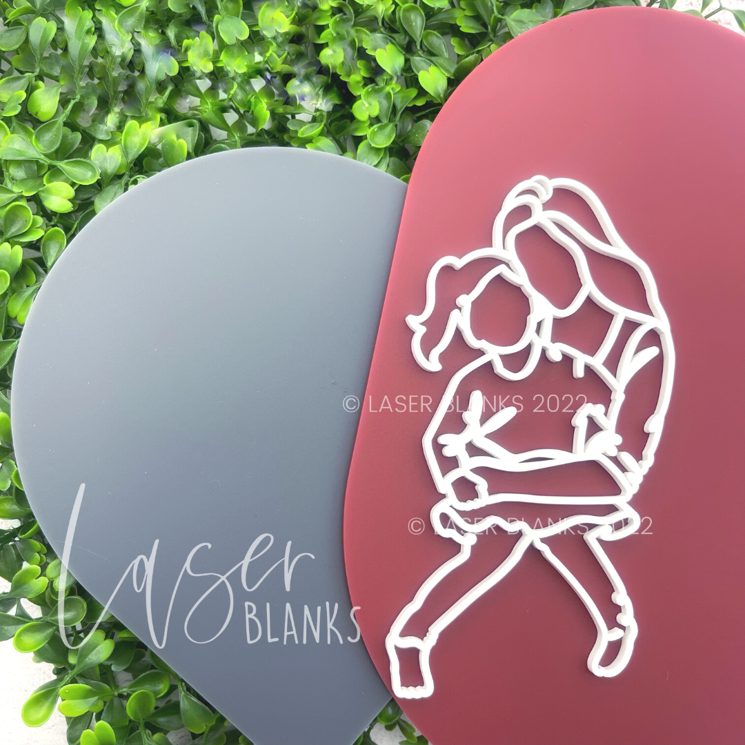 Mother Daughter Sitting | Line Art | Acrylic Blank