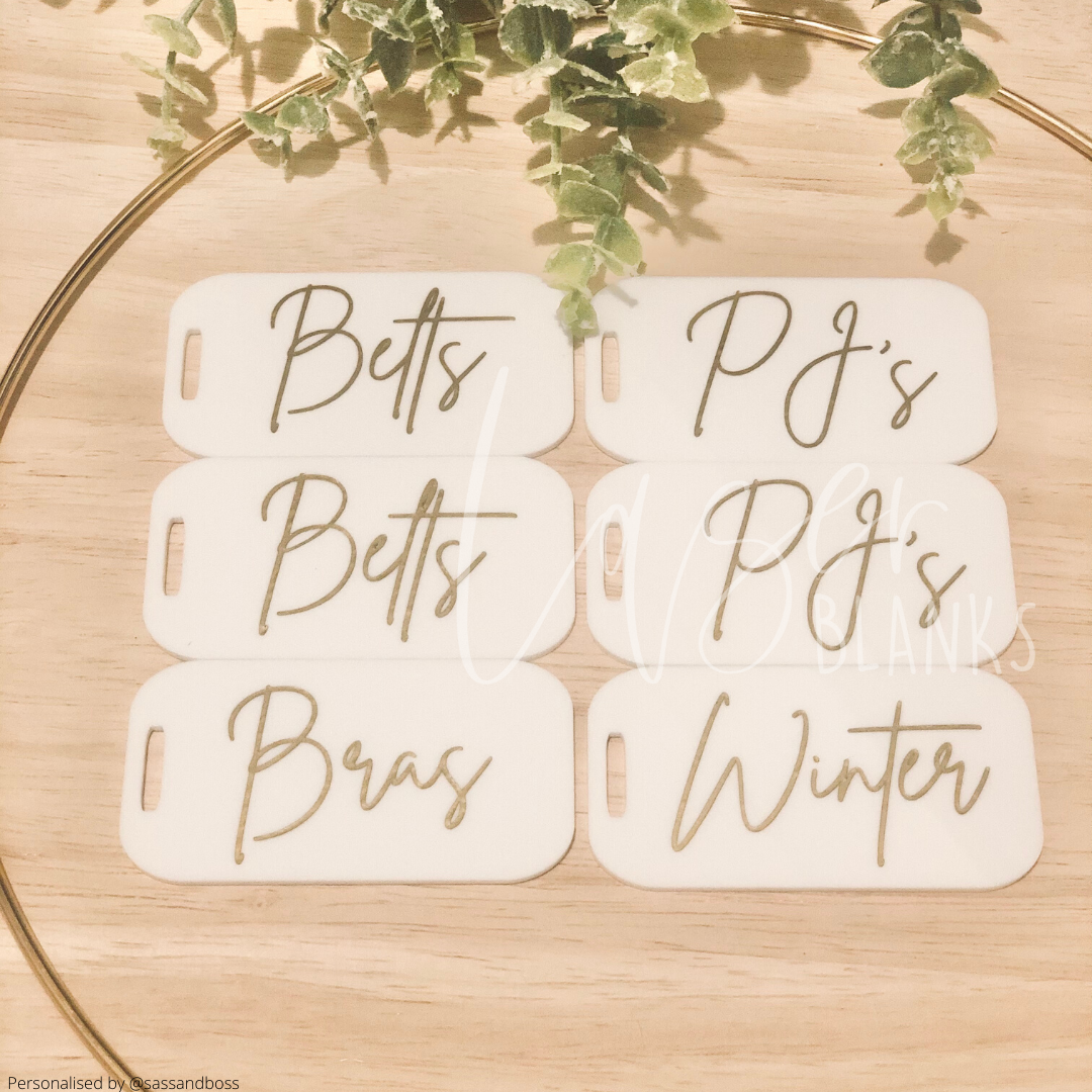 Acrylic gift tag with ribbon used for personalised packaging or basket labelling